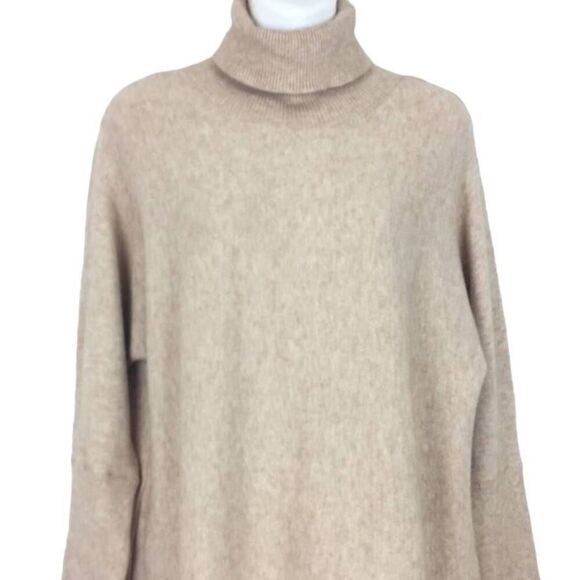 New Mud Pie Tan Sweater Dress Pullover Tunic Oversized Ribbed Turtle Neck Size L - Picture 4 of 8